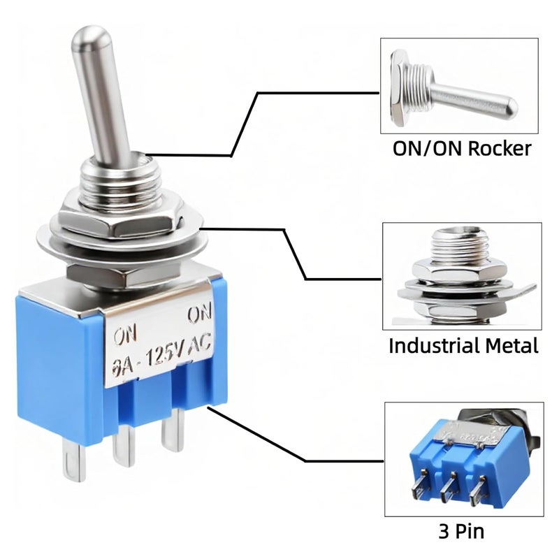 EGSCST 12PCS Mini Toggle Switch SPST 6A 125V Miniature ON/ON 3 Pin 2 Position Micro Rocker Switches 6 Amp 125 Volt MTS-102 - Image 5